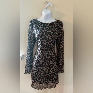 Women’s Leopard Mesh Long Sleeve Mini Dress